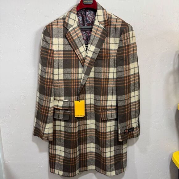The Signature Collection Car Coat Taupe Plaid - Picture 1 of 12